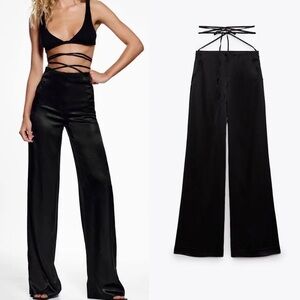 Zara high waisted satin pants size medium. Wide leg. NEW WITH TAGS